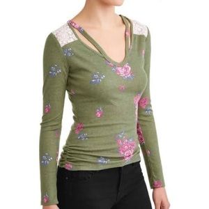 3/$20 Ribbed Top, Green Floral